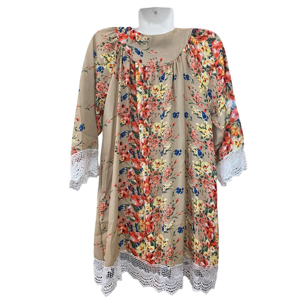 Relipop Women's Tan Floral Print Open-Front Duster/Kimono/Wrap/Coverup | Size M - Picture 2 of 12